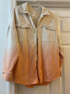 Aerie Throwback Cream to Peach Ombre Button-Up Shacket (0012)